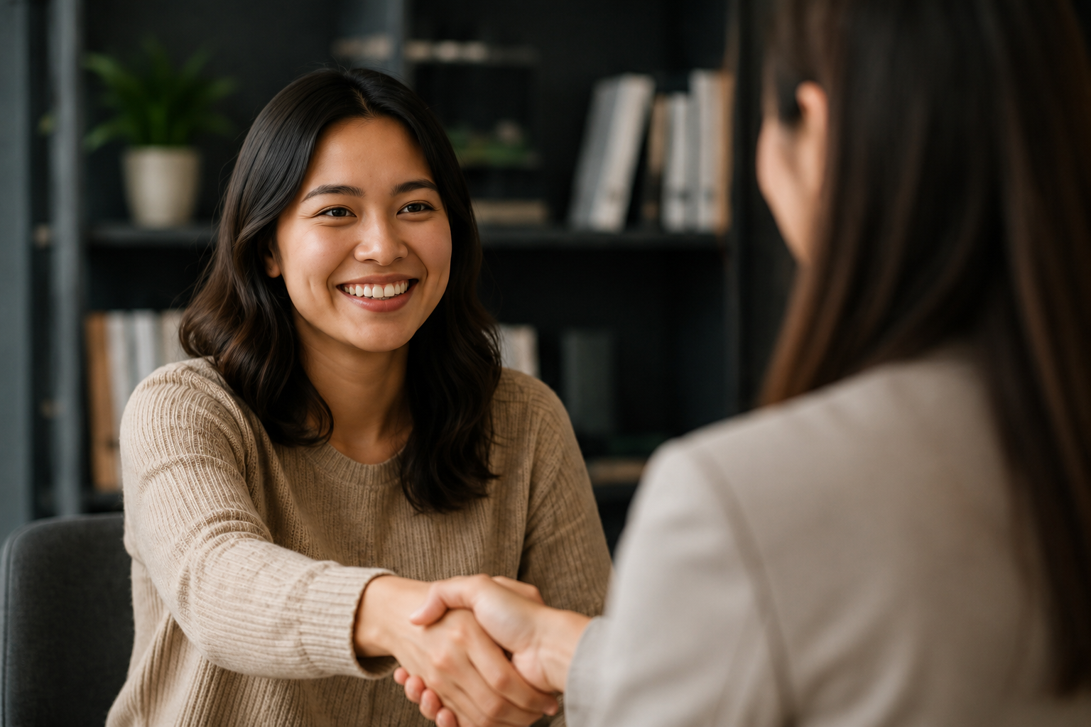 Candidate shaking hands during interview